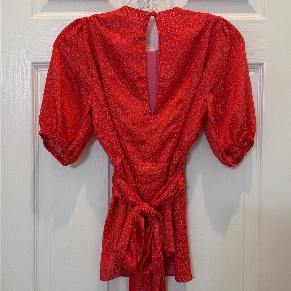 Ted Baker London Devonaa Puff Sleeve Ruffle Top Fuchsia Size XS NWT - Picture 6 of 14